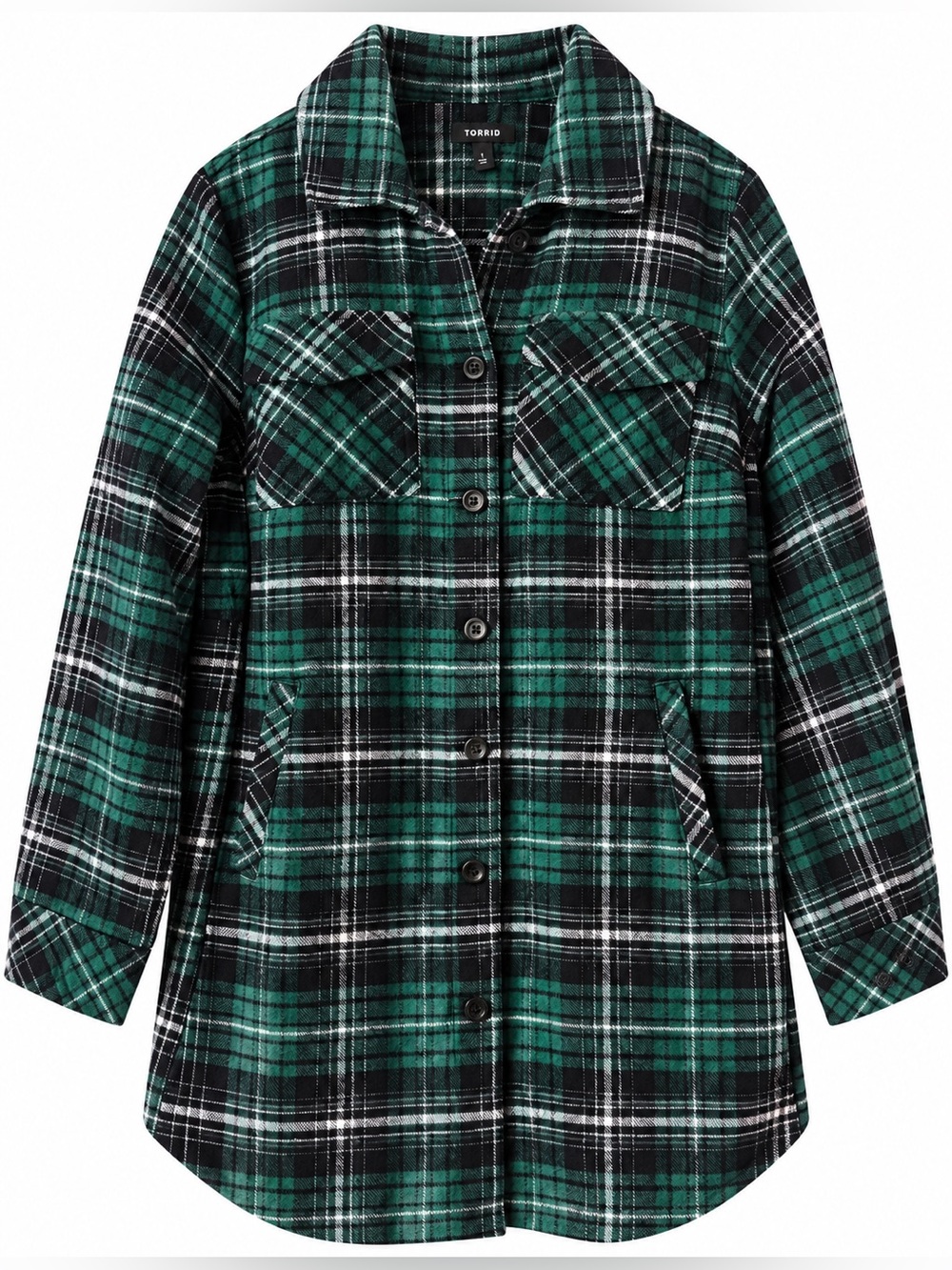 Torrid Cotton Brushed Midi Shacket Green Black Plaid - Size 1 (1X)